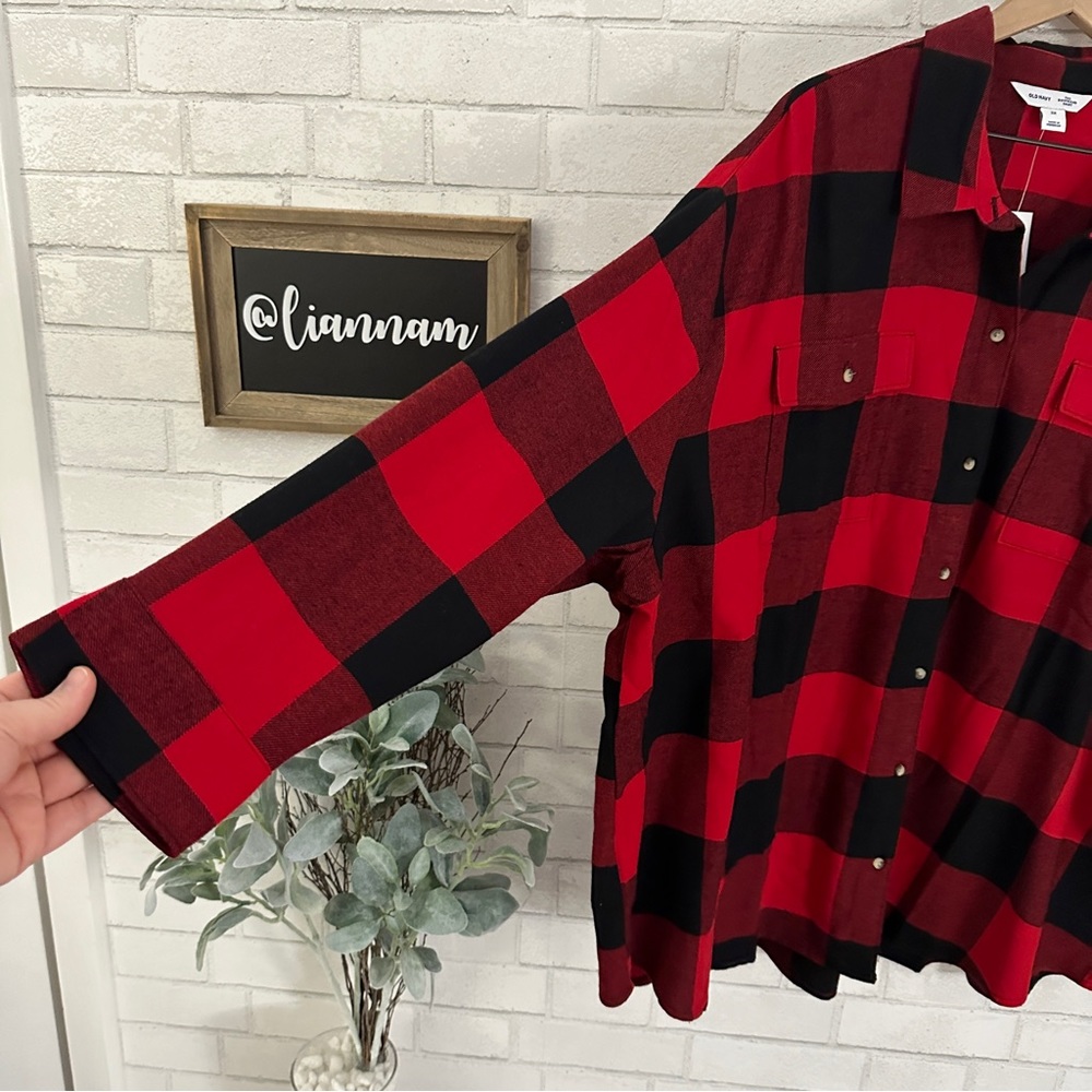 OLD NAVY Red & Black The Boyfriend Plaid Flannel Shirt - Picture 5 of 9